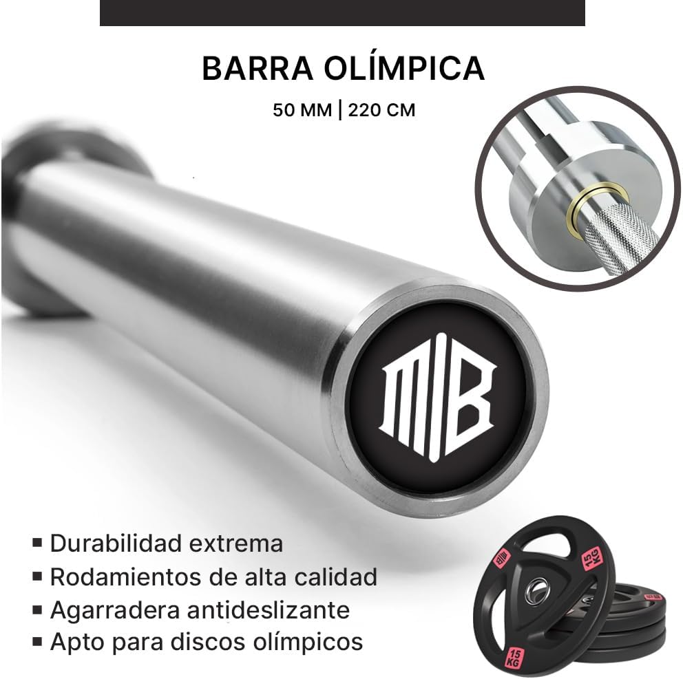 Barra OLIMPICA 20kg 220 cm para Discos y Pesas de Ø50mm-Maniboom