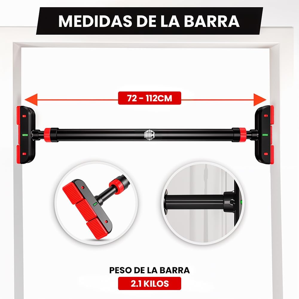 Barra Dominadas Puerta de 72 a 112cm Sin Tornillos