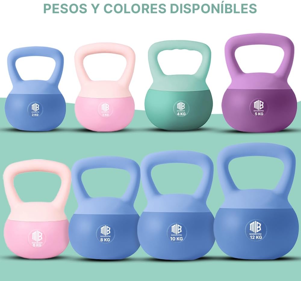 Pesas Rusas pvc suave- insonorizado con Agarre Grueso antideslizante-Maniboom
