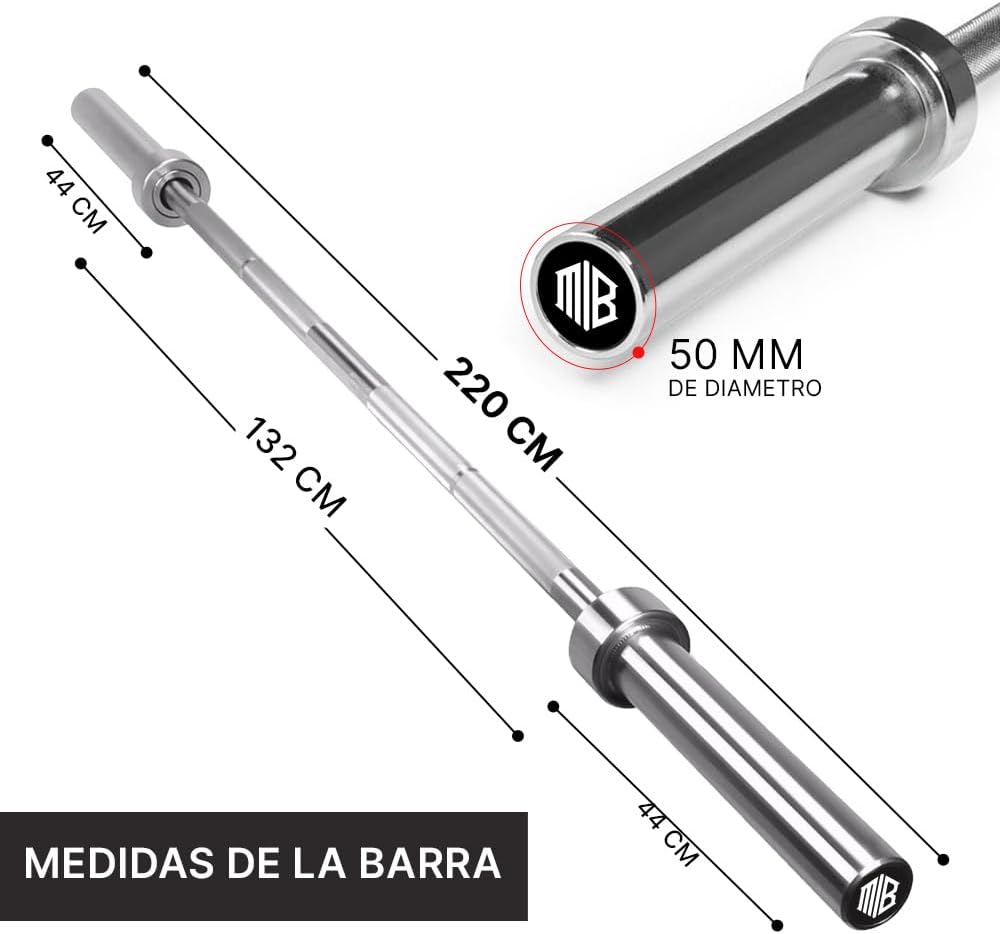 Barra OLIMPICA 20kg 220 cm para Discos y Pesas de Ø50mm-Maniboom