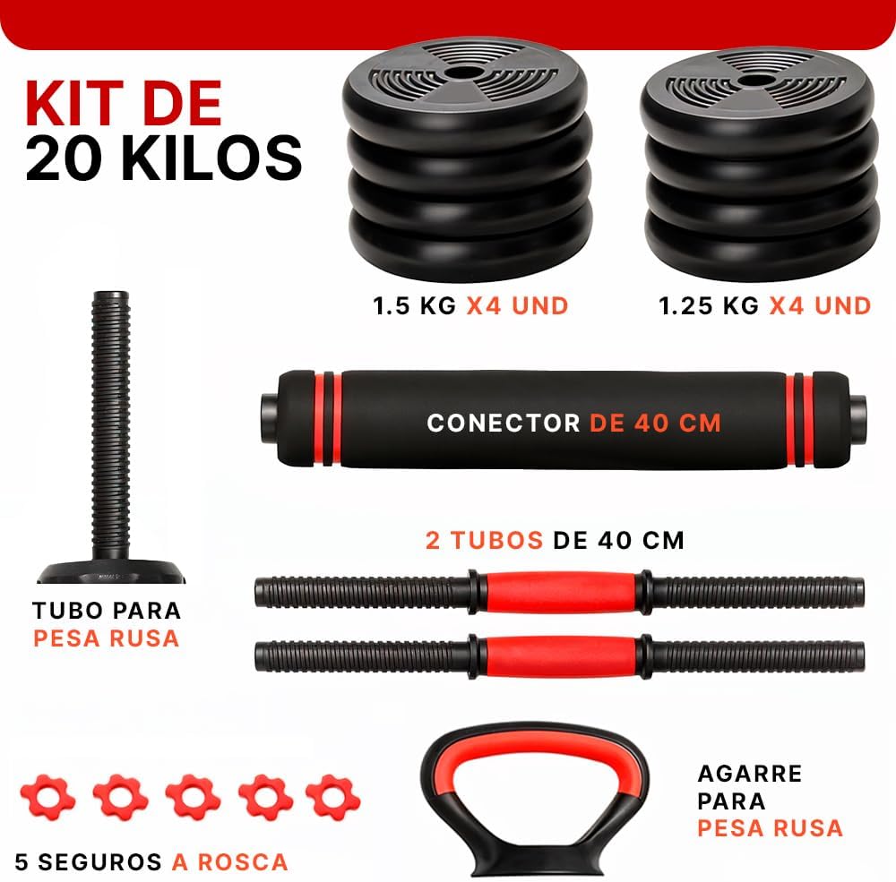 Kit de Entrenamiento Mancuernas Ajustables Kettlebell