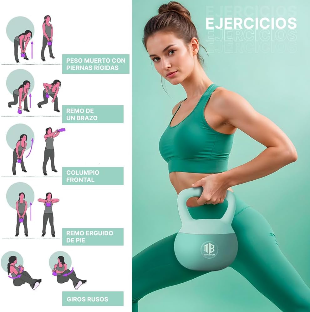 Pesas Rusas pvc suave- insonorizado con Agarre Grueso antideslizante-Maniboom