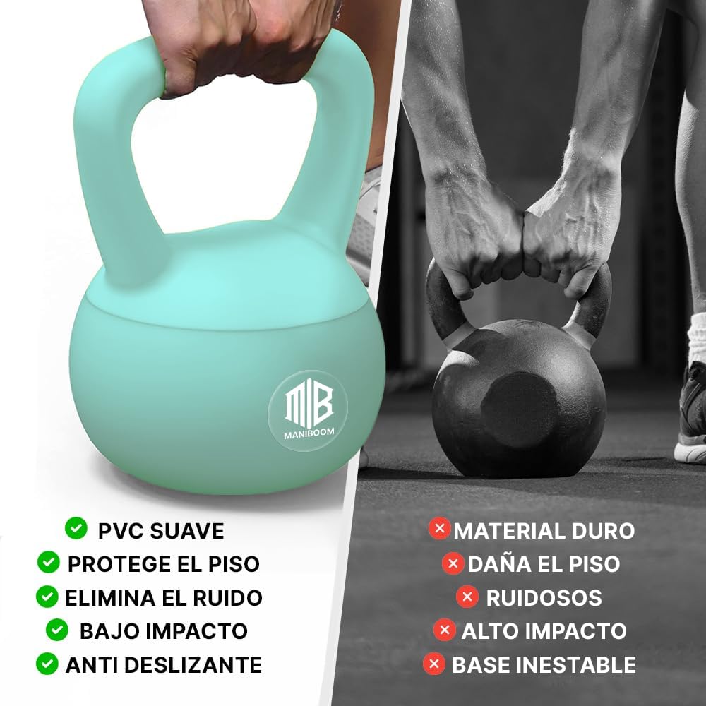Pesas Rusas pvc suave- insonorizado con Agarre Grueso antideslizante-Maniboom