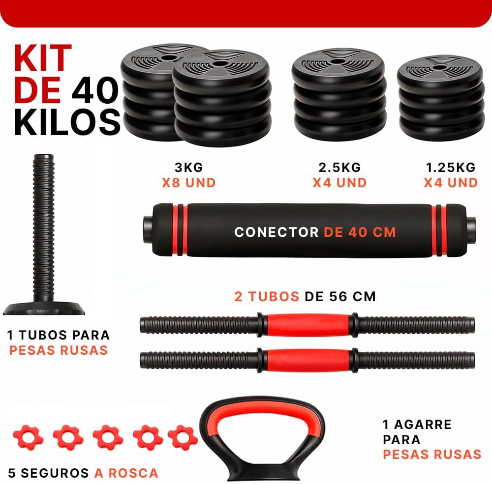 Kit de Entrenamiento Mancuernas Ajustables Kettlebell